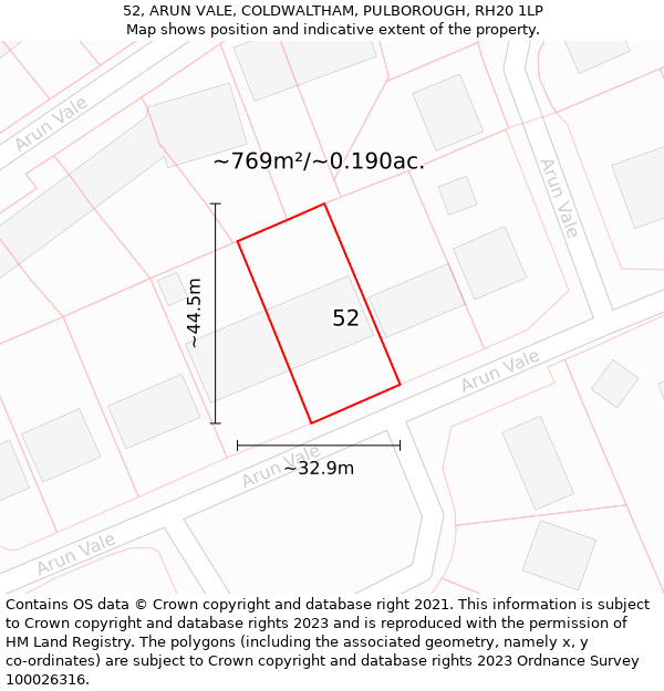 52, ARUN VALE, COLDWALTHAM, PULBOROUGH, RH20 1LP: Plot and title map