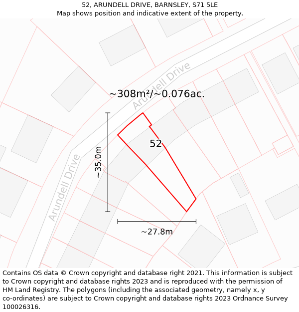 52, ARUNDELL DRIVE, BARNSLEY, S71 5LE: Plot and title map