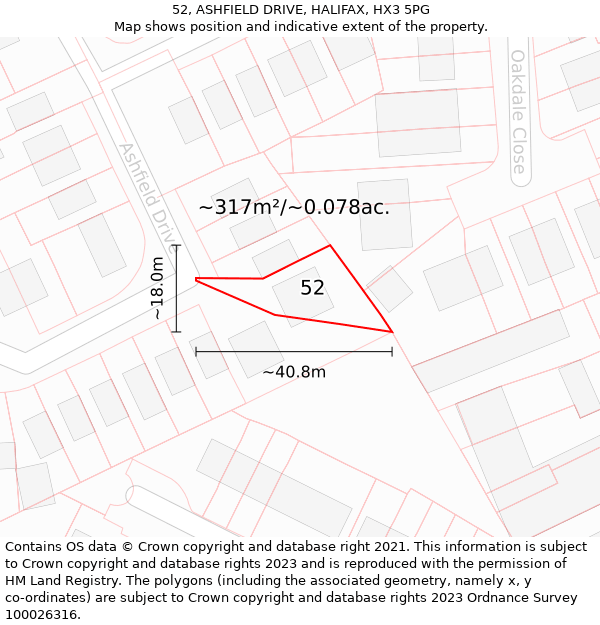 52, ASHFIELD DRIVE, HALIFAX, HX3 5PG: Plot and title map