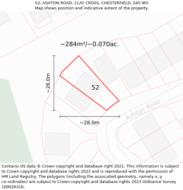 52, ASHTON ROAD, CLAY CROSS, CHESTERFIELD, S45 9FA: Plot and title map