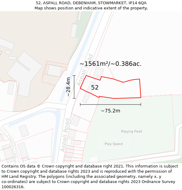 52, ASPALL ROAD, DEBENHAM, STOWMARKET, IP14 6QA: Plot and title map