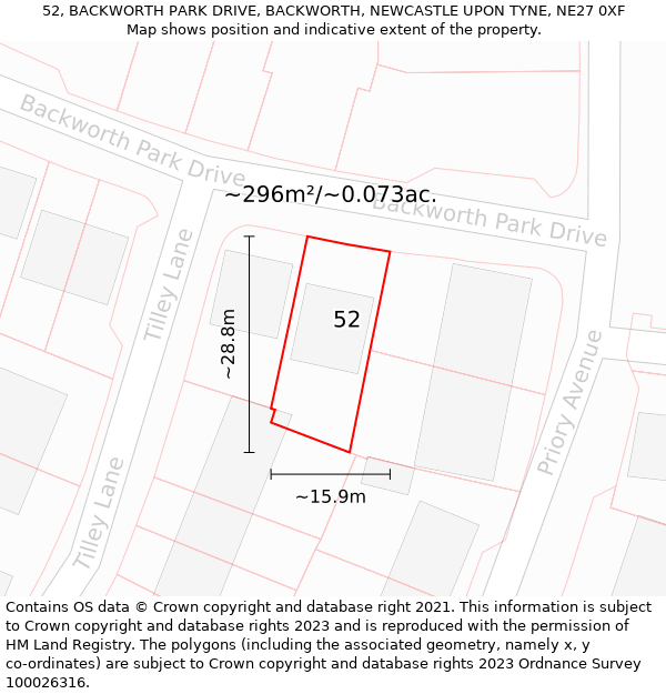 52, BACKWORTH PARK DRIVE, BACKWORTH, NEWCASTLE UPON TYNE, NE27 0XF: Plot and title map