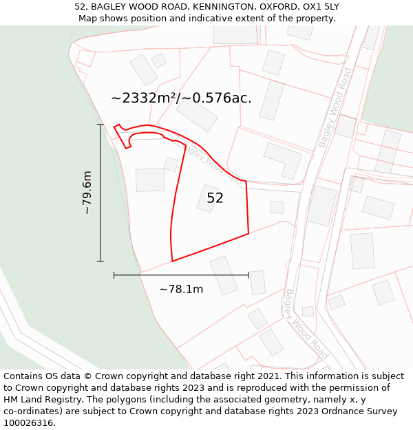 52, BAGLEY WOOD ROAD, KENNINGTON, OXFORD, OX1 5LY: Plot and title map