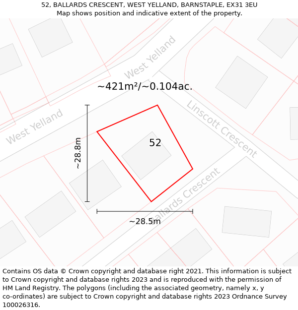 52, BALLARDS CRESCENT, WEST YELLAND, BARNSTAPLE, EX31 3EU: Plot and title map