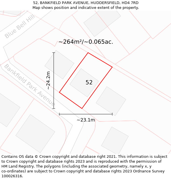 52, BANKFIELD PARK AVENUE, HUDDERSFIELD, HD4 7RD: Plot and title map