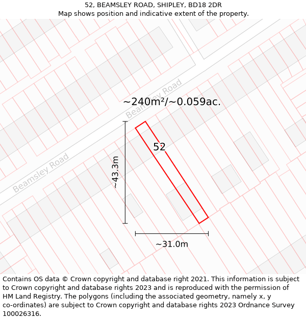 52, BEAMSLEY ROAD, SHIPLEY, BD18 2DR: Plot and title map