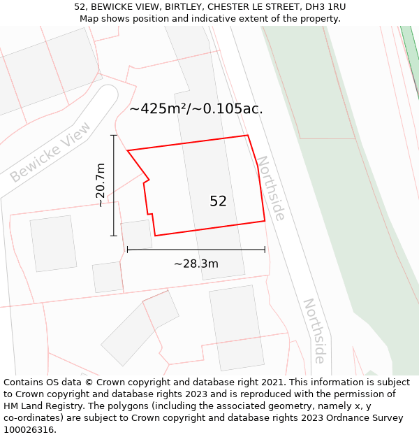 52, BEWICKE VIEW, BIRTLEY, CHESTER LE STREET, DH3 1RU: Plot and title map