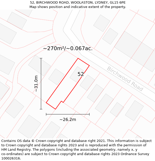 52, BIRCHWOOD ROAD, WOOLASTON, LYDNEY, GL15 6PE: Plot and title map