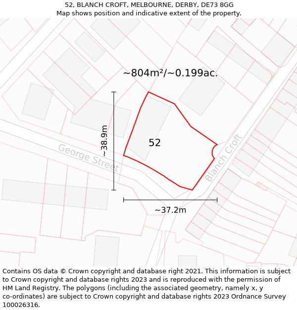 52, BLANCH CROFT, MELBOURNE, DERBY, DE73 8GG: Plot and title map