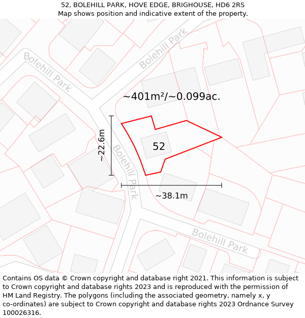 52, BOLEHILL PARK, HOVE EDGE, BRIGHOUSE, HD6 2RS: Plot and title map