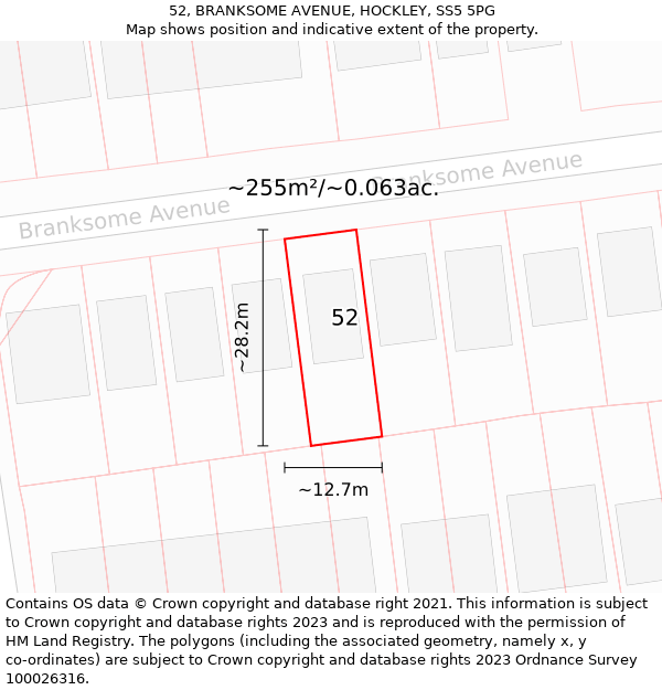 52, BRANKSOME AVENUE, HOCKLEY, SS5 5PG: Plot and title map