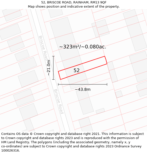 52, BRISCOE ROAD, RAINHAM, RM13 9QF: Plot and title map