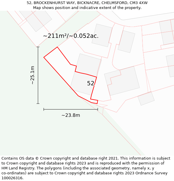 52, BROCKENHURST WAY, BICKNACRE, CHELMSFORD, CM3 4XW: Plot and title map