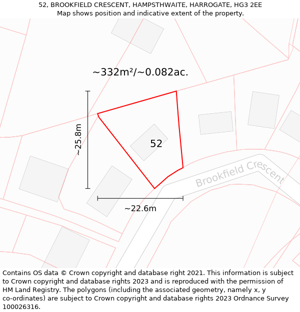 52, BROOKFIELD CRESCENT, HAMPSTHWAITE, HARROGATE, HG3 2EE: Plot and title map