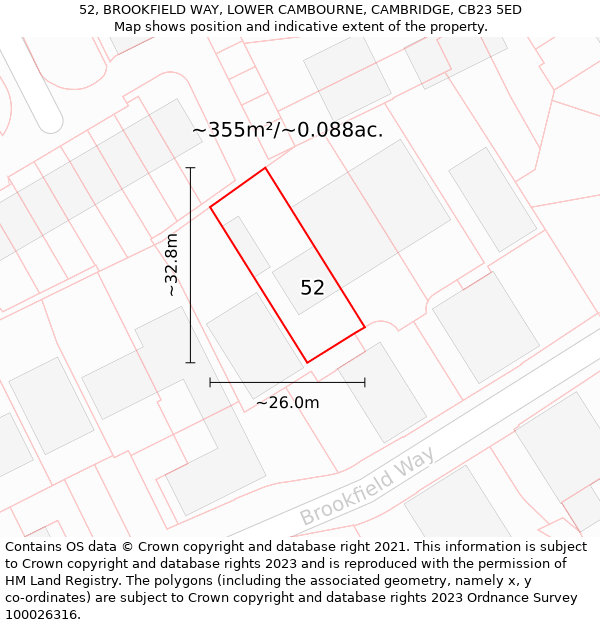 52, BROOKFIELD WAY, LOWER CAMBOURNE, CAMBRIDGE, CB23 5ED: Plot and title map