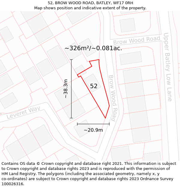 52, BROW WOOD ROAD, BATLEY, WF17 0RH: Plot and title map