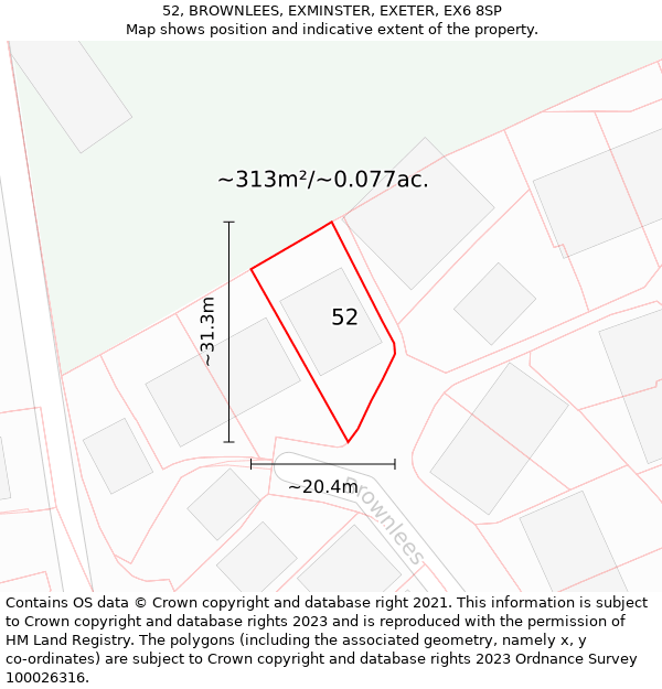 52, BROWNLEES, EXMINSTER, EXETER, EX6 8SP: Plot and title map