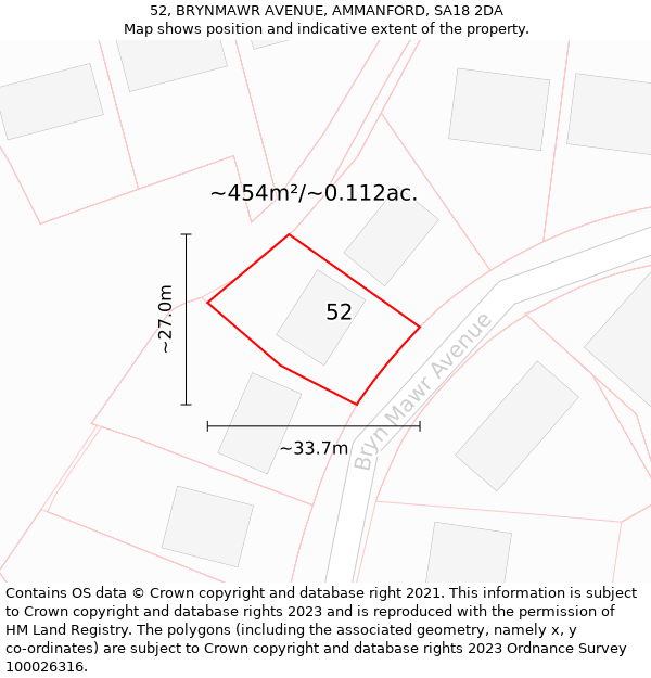 52, BRYNMAWR AVENUE, AMMANFORD, SA18 2DA: Plot and title map