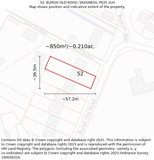 52, BURGH OLD ROAD, SKEGNESS, PE25 2LH: Plot and title map