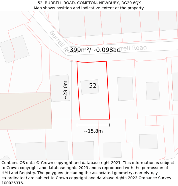 52, BURRELL ROAD, COMPTON, NEWBURY, RG20 6QX: Plot and title map