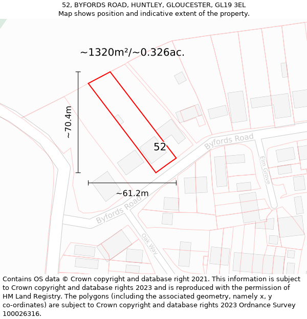 52, BYFORDS ROAD, HUNTLEY, GLOUCESTER, GL19 3EL: Plot and title map