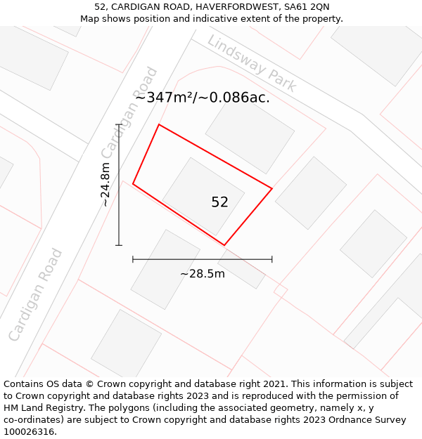 52, CARDIGAN ROAD, HAVERFORDWEST, SA61 2QN: Plot and title map