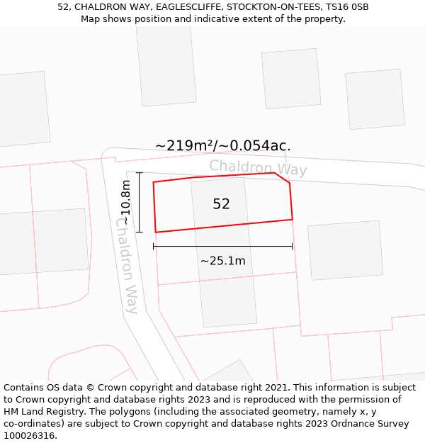 52, CHALDRON WAY, EAGLESCLIFFE, STOCKTON-ON-TEES, TS16 0SB: Plot and title map