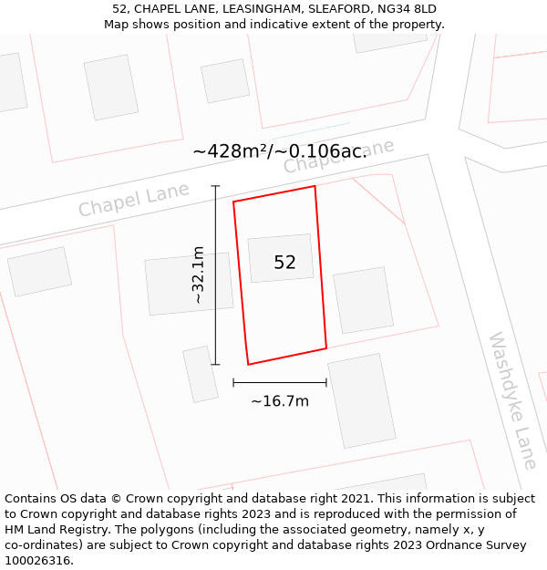 52, CHAPEL LANE, LEASINGHAM, SLEAFORD, NG34 8LD: Plot and title map