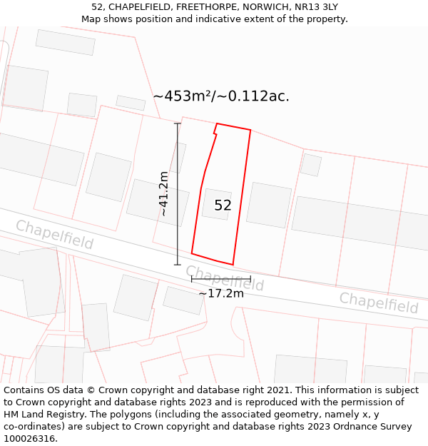 52, CHAPELFIELD, FREETHORPE, NORWICH, NR13 3LY: Plot and title map