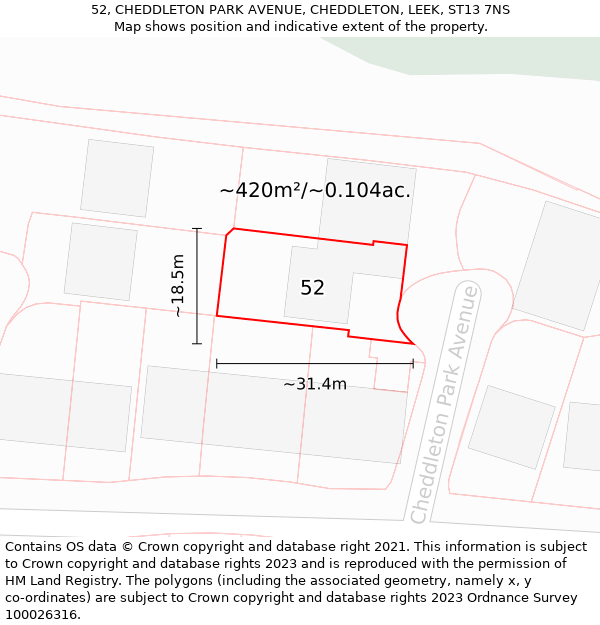 52, CHEDDLETON PARK AVENUE, CHEDDLETON, LEEK, ST13 7NS: Plot and title map