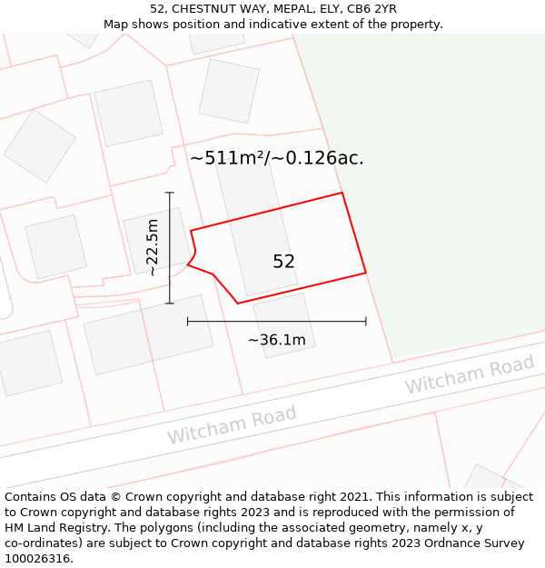 52, CHESTNUT WAY, MEPAL, ELY, CB6 2YR: Plot and title map