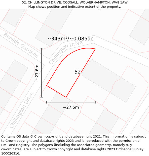 52, CHILLINGTON DRIVE, CODSALL, WOLVERHAMPTON, WV8 1AW: Plot and title map