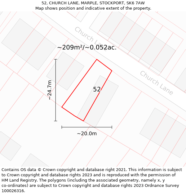 52, CHURCH LANE, MARPLE, STOCKPORT, SK6 7AW: Plot and title map