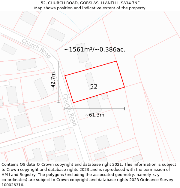 52, CHURCH ROAD, GORSLAS, LLANELLI, SA14 7NF: Plot and title map