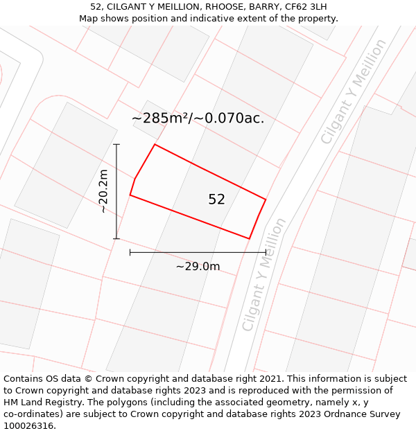 52, CILGANT Y MEILLION, RHOOSE, BARRY, CF62 3LH: Plot and title map