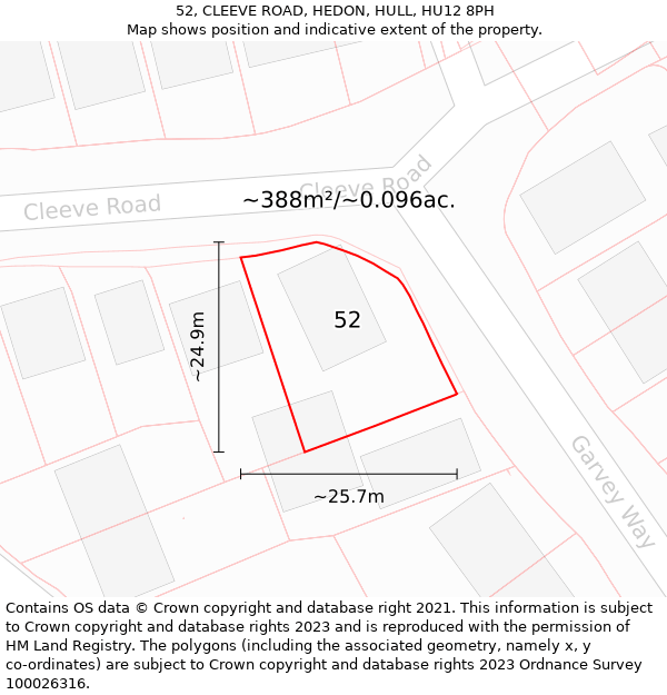 52, CLEEVE ROAD, HEDON, HULL, HU12 8PH: Plot and title map