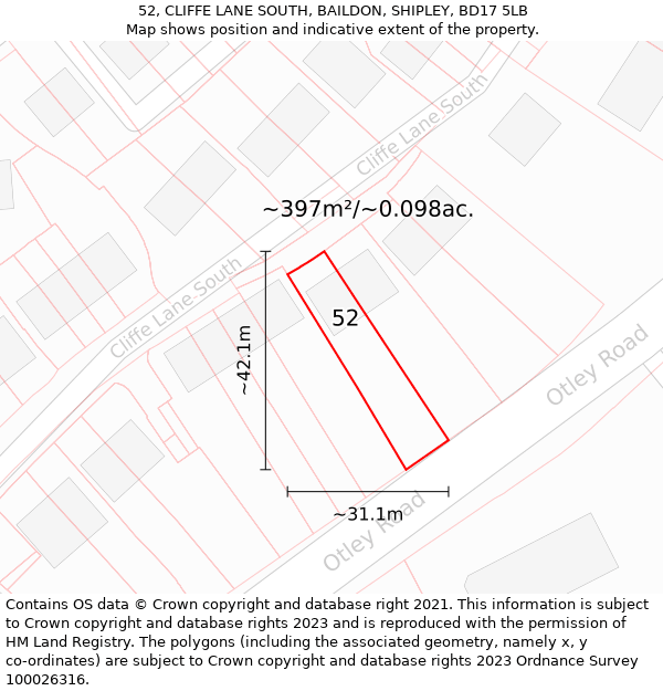 52, CLIFFE LANE SOUTH, BAILDON, SHIPLEY, BD17 5LB: Plot and title map