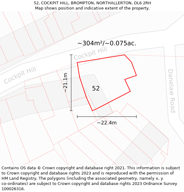 52, COCKPIT HILL, BROMPTON, NORTHALLERTON, DL6 2RH: Plot and title map