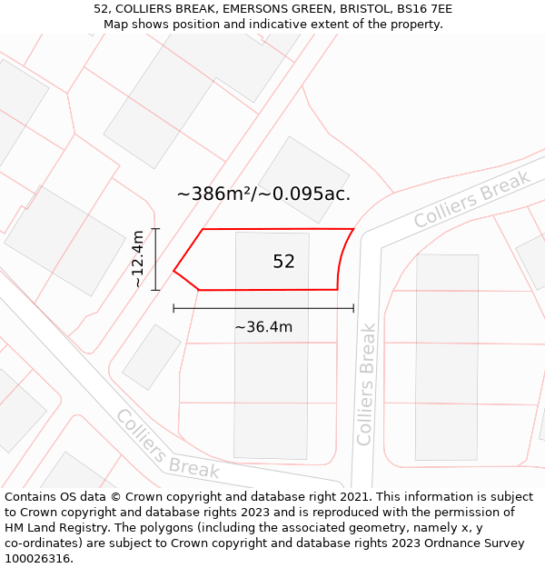 52, COLLIERS BREAK, EMERSONS GREEN, BRISTOL, BS16 7EE: Plot and title map