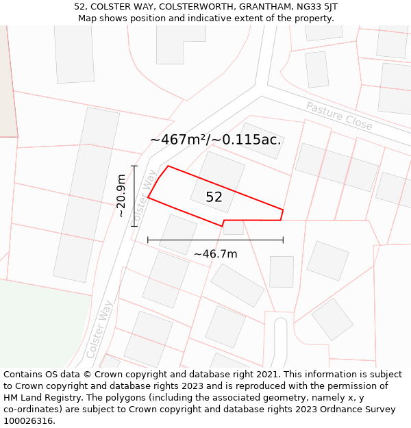 52, COLSTER WAY, COLSTERWORTH, GRANTHAM, NG33 5JT: Plot and title map