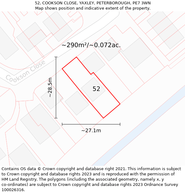 52, COOKSON CLOSE, YAXLEY, PETERBOROUGH, PE7 3WN: Plot and title map