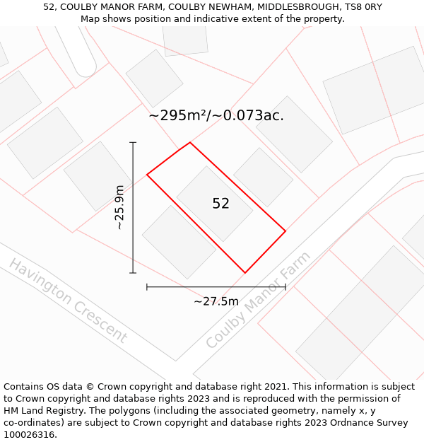 52, COULBY MANOR FARM, COULBY NEWHAM, MIDDLESBROUGH, TS8 0RY: Plot and title map