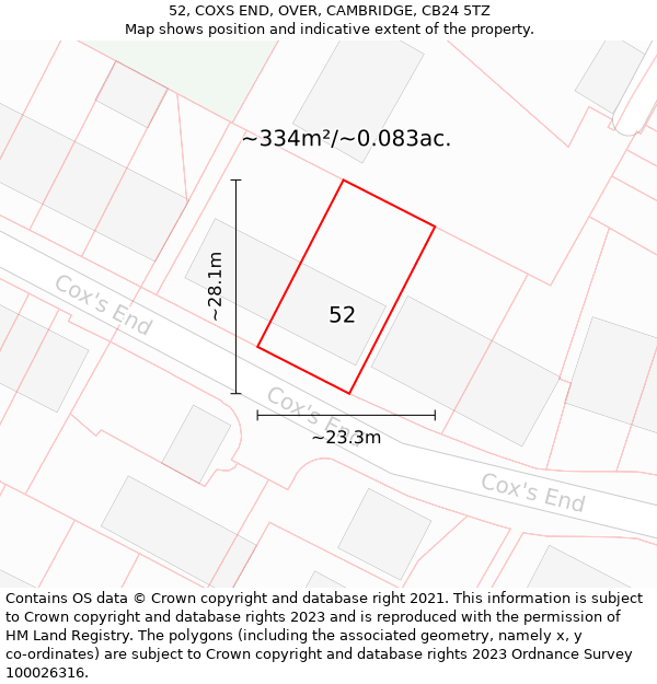 52, COXS END, OVER, CAMBRIDGE, CB24 5TZ: Plot and title map