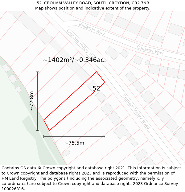 52, CROHAM VALLEY ROAD, SOUTH CROYDON, CR2 7NB: Plot and title map