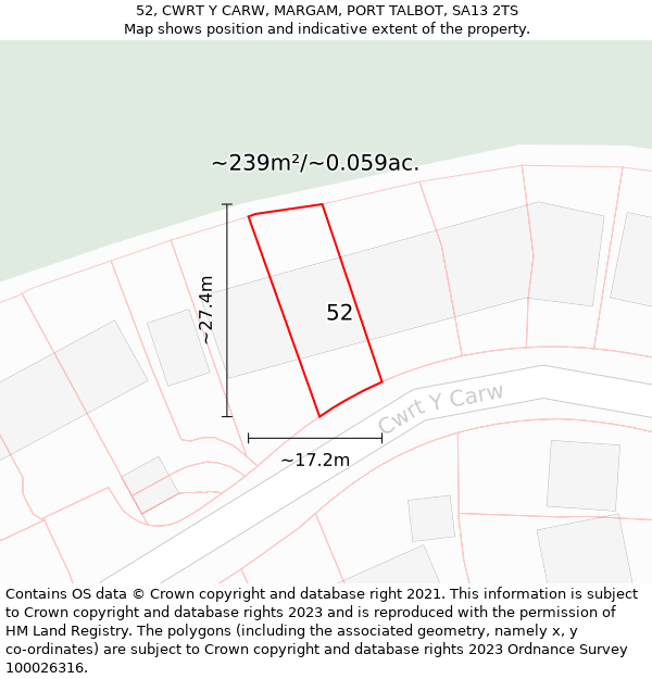 52, CWRT Y CARW, MARGAM, PORT TALBOT, SA13 2TS: Plot and title map