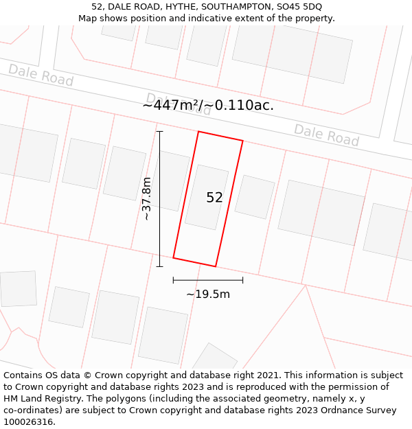 52, DALE ROAD, HYTHE, SOUTHAMPTON, SO45 5DQ: Plot and title map