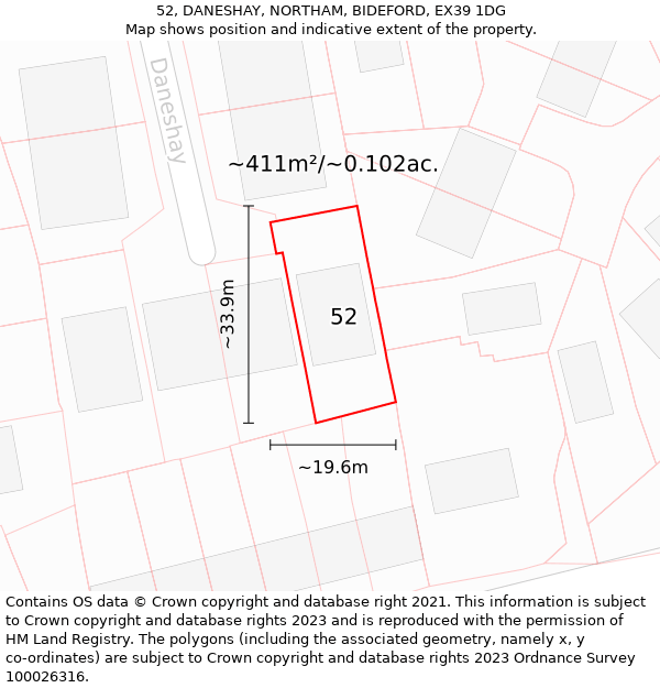 52, DANESHAY, NORTHAM, BIDEFORD, EX39 1DG: Plot and title map