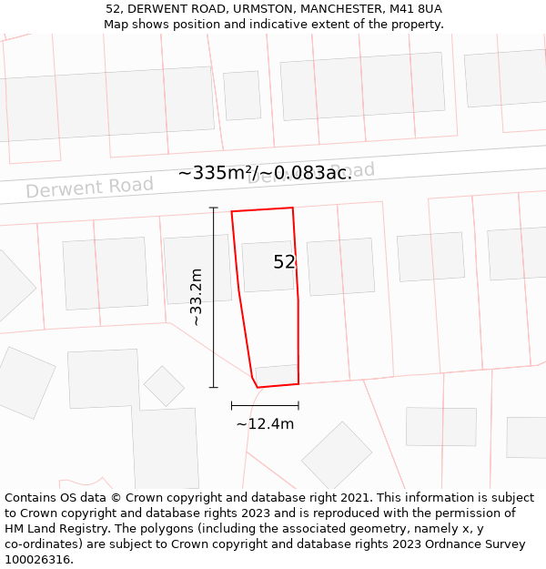 52, DERWENT ROAD, URMSTON, MANCHESTER, M41 8UA: Plot and title map