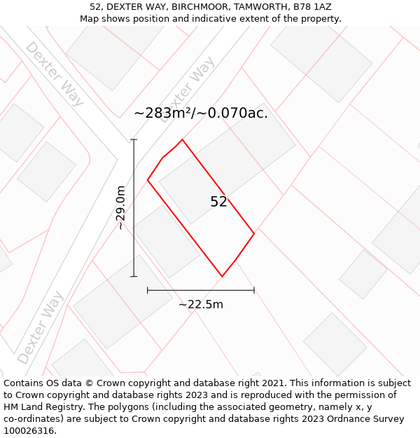 52, DEXTER WAY, BIRCHMOOR, TAMWORTH, B78 1AZ: Plot and title map