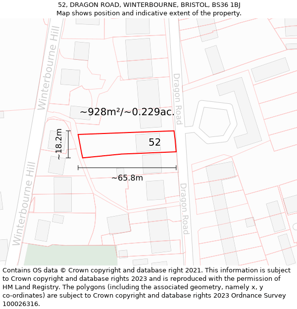 52, DRAGON ROAD, WINTERBOURNE, BRISTOL, BS36 1BJ: Plot and title map